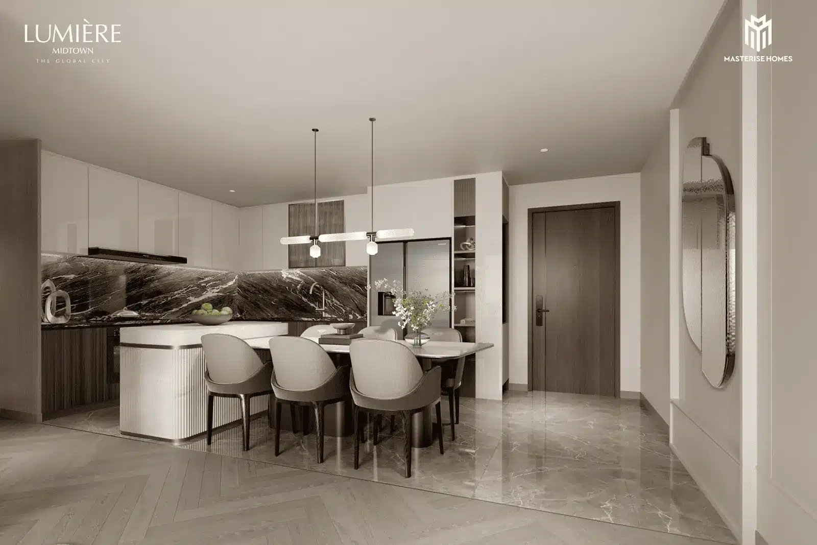 Không gian sống sang trọng của LUMIÈRE Midtown tại The Global City, kết hợp tinh tế giữa kiến trúc và thiên nhiên.